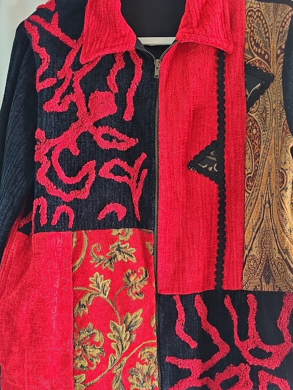 VINTAGE MOKA Red & Black Patchwork Zip Jacket - Picture 2 of 8